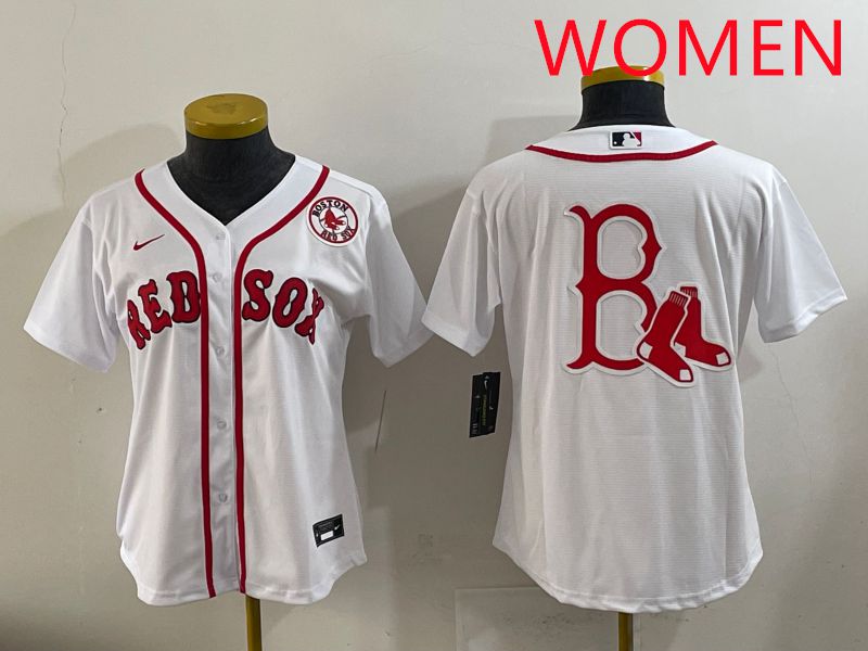 Women 2025 Boston Red Sox Blank White Game Nike MLB Jersey style 7->women mlb jersey->Women Jersey